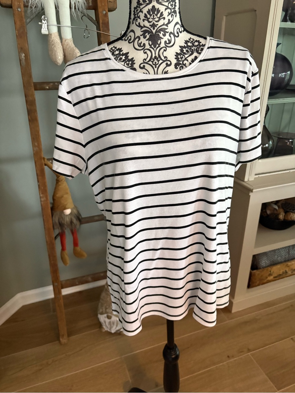 Women’s Black & White Striped Crewneck Tee